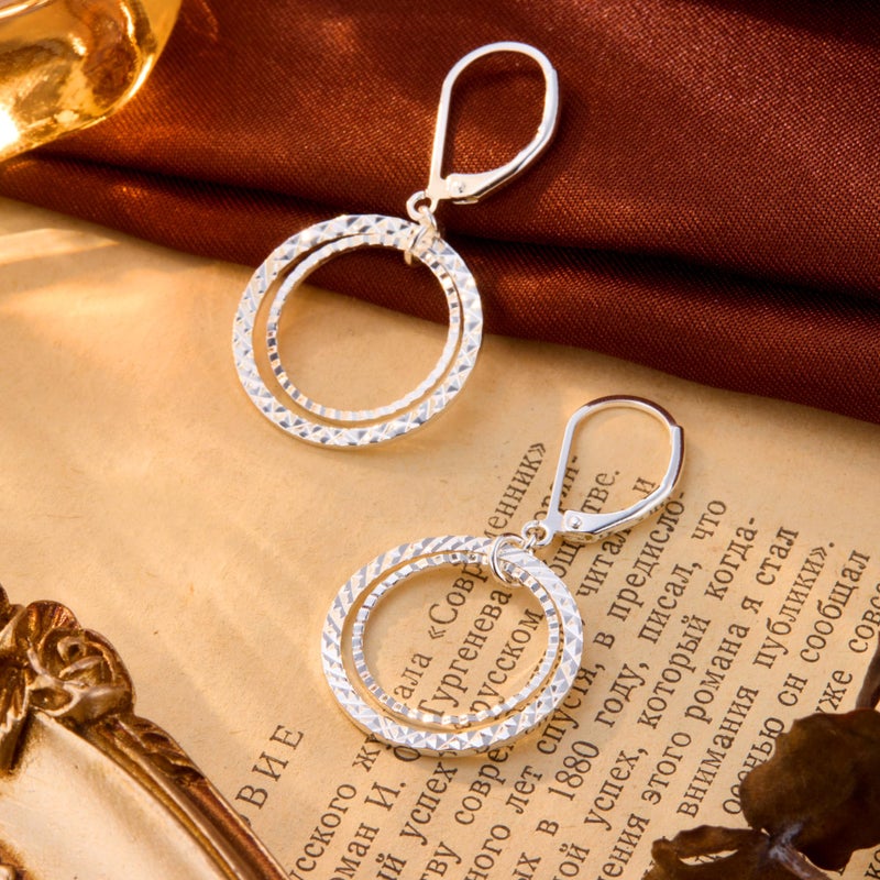 Lancharmed Sterling Silver Earrings Circle Leverback Earrings for Women Hypoallergenic Silver Hammered Circle Leverback Earings Dangle Drop Earing for Women Jewelry Gifts - Image 4
