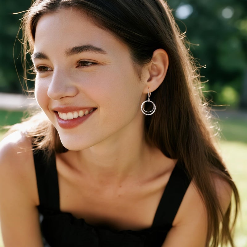 Lancharmed Sterling Silver Earrings Circle Leverback Earrings for Women Hypoallergenic Silver Hammered Circle Leverback Earings Dangle Drop Earing for Women Jewelry Gifts - Image 2