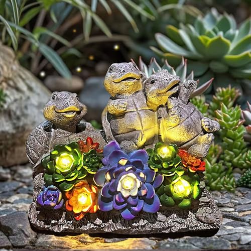 Foreby Solar Turtle Garden Statues Outdoor Decor- Birthday Gift for Mom from Daughter, Tortoise Figurine Garden Decor for Outside Yard Art for Housewarming Gift - Image 3