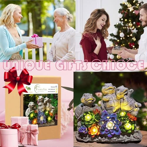 Foreby Solar Turtle Garden Statues Outdoor Decor- Birthday Gift for Mom from Daughter, Tortoise Figurine Garden Decor for Outside Yard Art for Housewarming Gift - Image 2