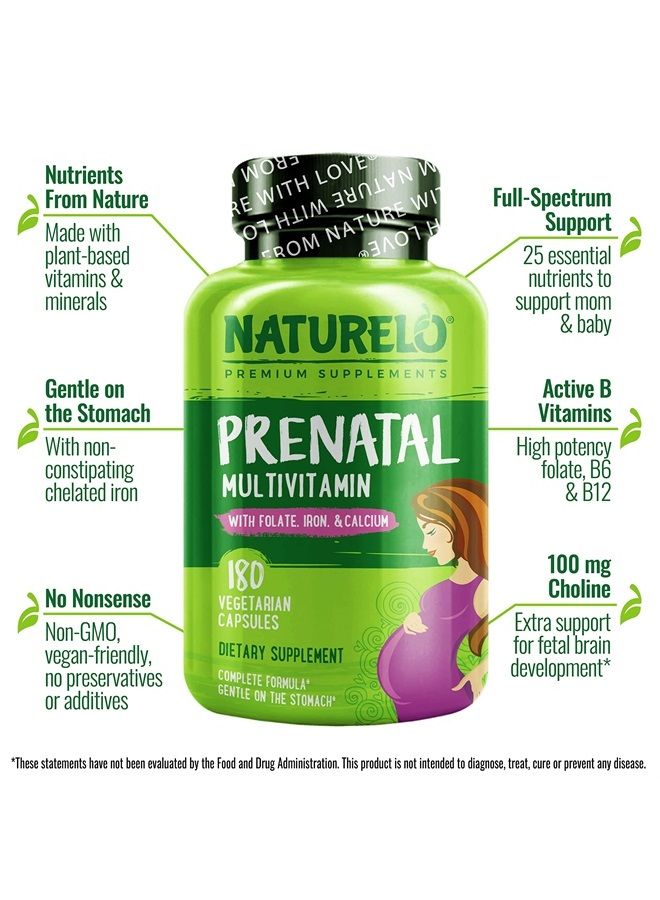 NATURELO فيتامينات متعددة للحمل مع حديد مخلب لطيف، ميثيل فولات، كالسيوم نباتي وكولين - نباتي، نباتي - غير معدّل وراثيًا - خالي من الغلوتين - 360 كبسولة - إمداد لمدة 4 أشهر - Image 4