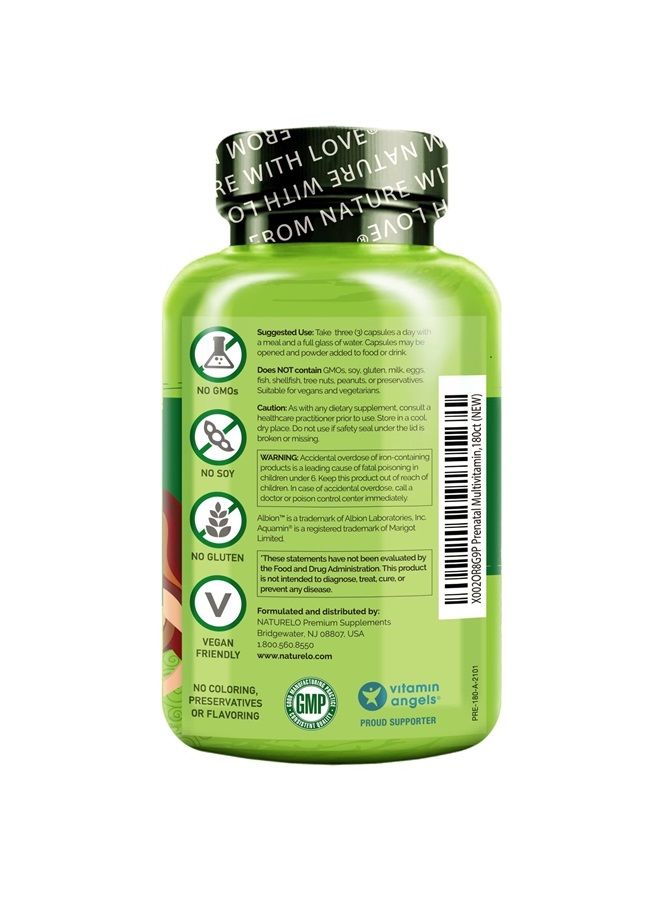 NATURELO فيتامينات متعددة للحمل مع حديد مخلب لطيف، ميثيل فولات، كالسيوم نباتي وكولين - نباتي، نباتي - غير معدّل وراثيًا - خالي من الغلوتين - 360 كبسولة - إمداد لمدة 4 أشهر - Image 2