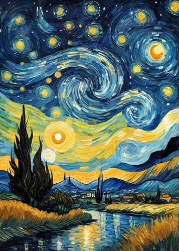 Yanfairy Starry Night Diamond Art Painting Kits for Adults Full Drill Diamond Dots Paintings for Beginners Round 5D Paint with Diamonds Pictures Gem Art Painting Kits DIY Crafts Kits 12x16inch - Image 1