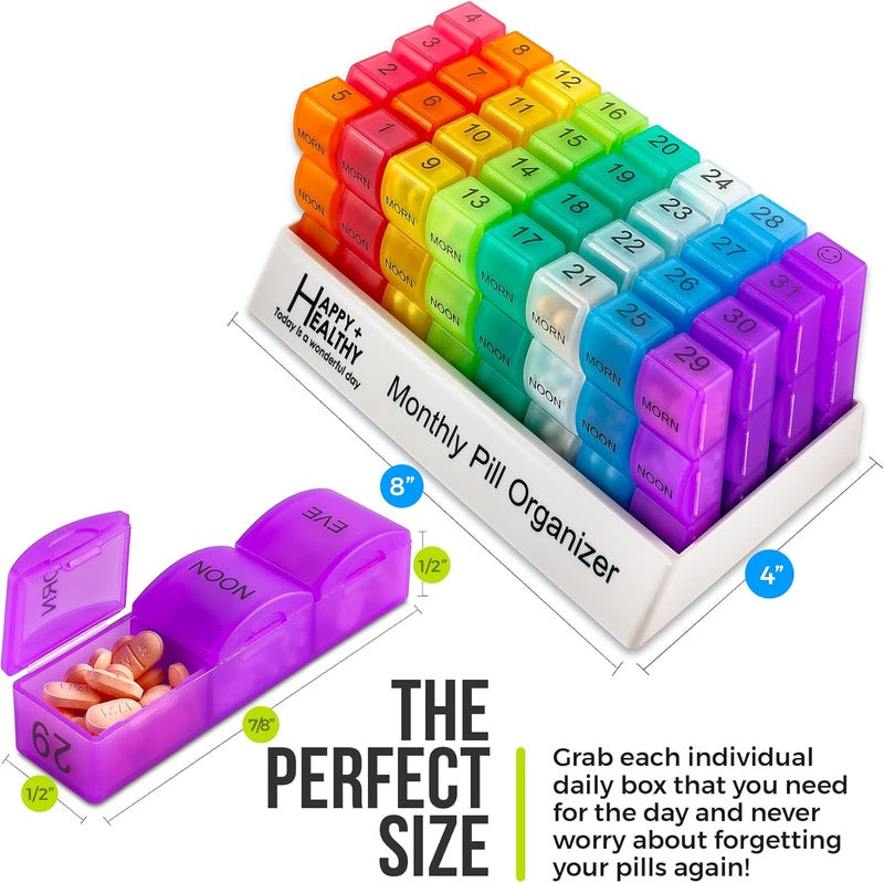 MEDca Month Pill Box Organizer - 3-Times-A-Day | Morning-Noon-Night - 30 Day Pill Case with 32 Daily Compartments for Vitamins, Supplements, Medication - Travel Monthly Pill Organizer 3 Times A Day - Image 5