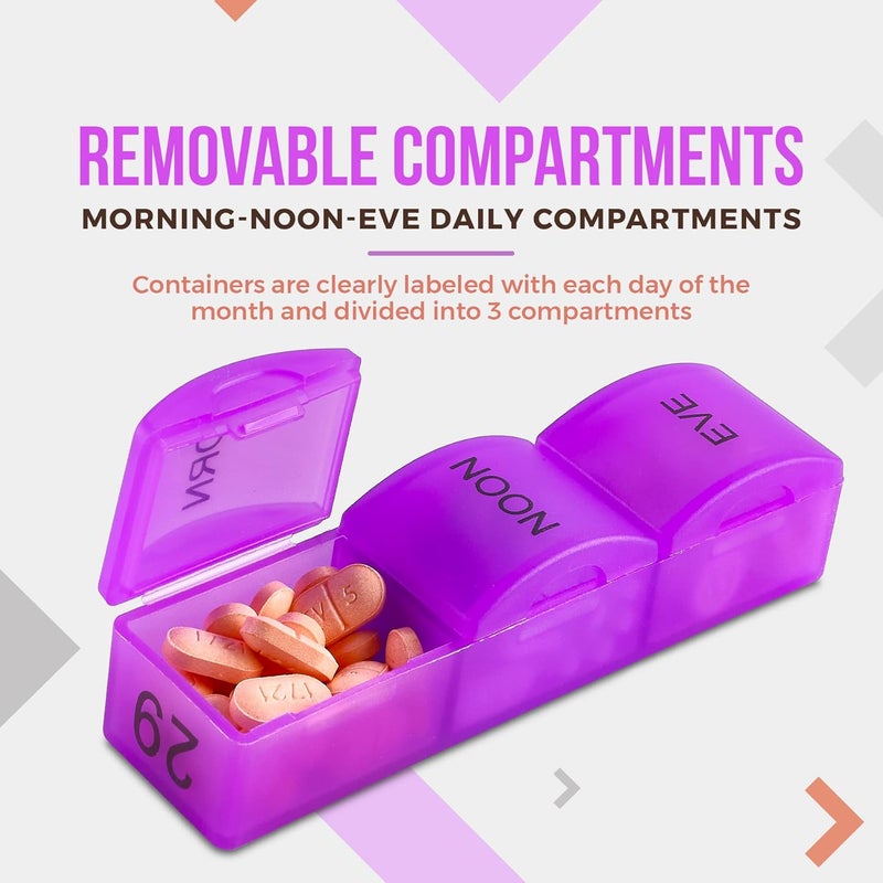 MEDca Month Pill Box Organizer - 3-Times-A-Day | Morning-Noon-Night - 30 Day Pill Case with 32 Daily Compartments for Vitamins, Supplements, Medication - Travel Monthly Pill Organizer 3 Times A Day - Image 3