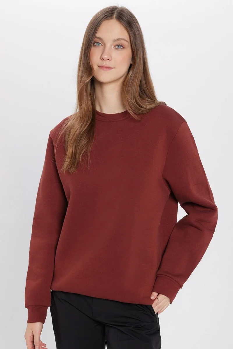 تودورس Relax Fit Comfortable Cut Cotton Soft Texture Basic Brown Crew Neck Sweatshirt