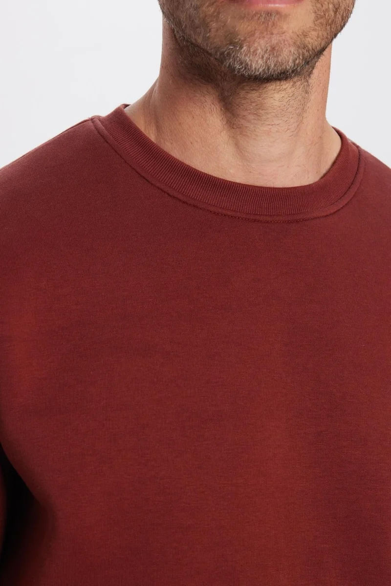 تودورس Relax Fit Comfortable Cut Cotton Soft Texture Basic Brown Crew Neck Sweatshirt