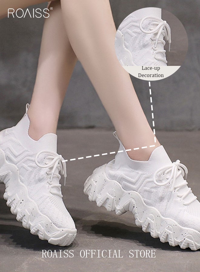 roaiss Women's Sports and Leisure Shoes Thick Sole Round Toe Medium Heel Low Top Mesh Athlesiure Shoes - Image 4