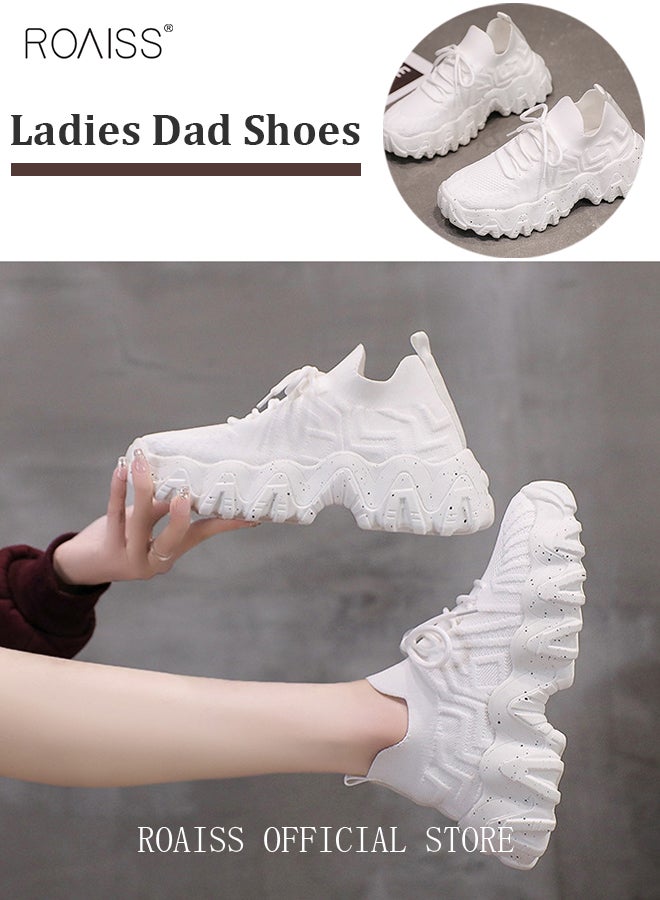 roaiss Women's Sports and Leisure Shoes Thick Sole Round Toe Medium Heel Low Top Mesh Athlesiure Shoes - Image 5