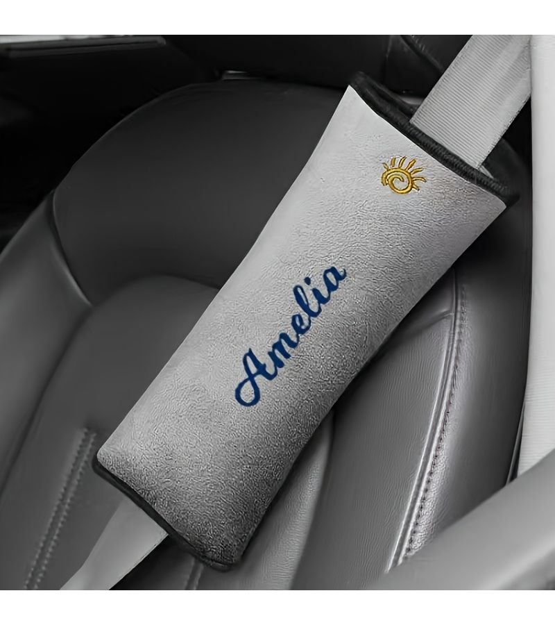 Blue Personalized Car Seat Belt Shoulder Pad Soft Custom Embroidery Snug Fit - Image 4