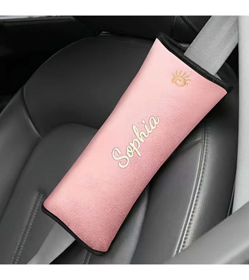 Blue Personalized Car Seat Belt Shoulder Pad Soft Custom Embroidery Snug Fit - Image 1