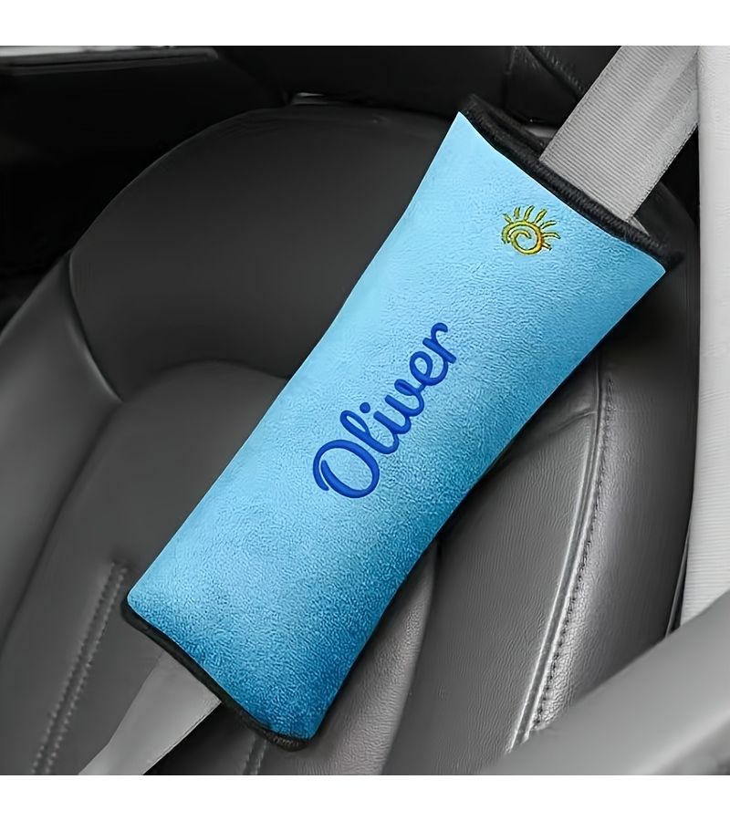 Blue Personalized Car Seat Belt Shoulder Pad Soft Custom Embroidery Snug Fit - Image 2