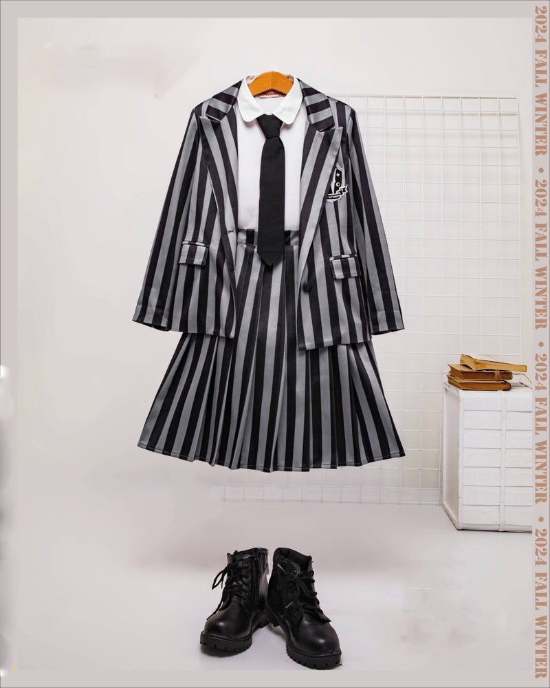 Gocoland Wednesday Addams Cosplay Jacket Girls Suit Jacket&shirt&skirt (Tie Included) 