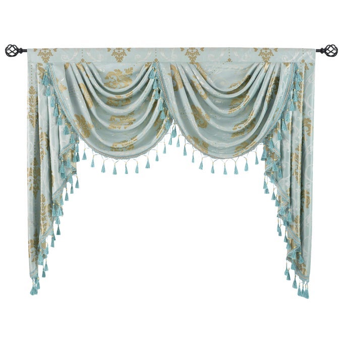 EUROPEAN FLORAL VALANCE FOR WINDOWS WATERFALL VALANCES FOR LIVING ROOM AQUA TASSELS VALANCE FOR BATHROOM DAMASK VALANCE WITH BEADS SWAG VALANCE FOR PARTY ROD POCKET 1 PANEL W59 INCH