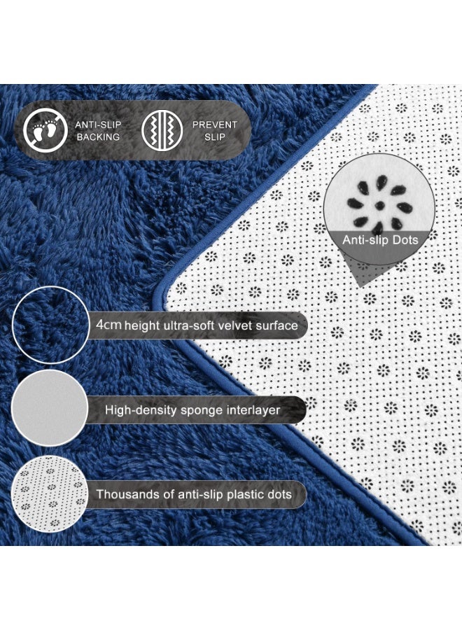 LIODUX Ultra Soft Modern Area Rugs, Indoor Fluffy Living Room Carpets, Non-Slip Bedroom Home Decor Rug, Washable Furry Throw Rugs for Kids Room Decoration (Navy Blue, 160x230CM) - Image 2