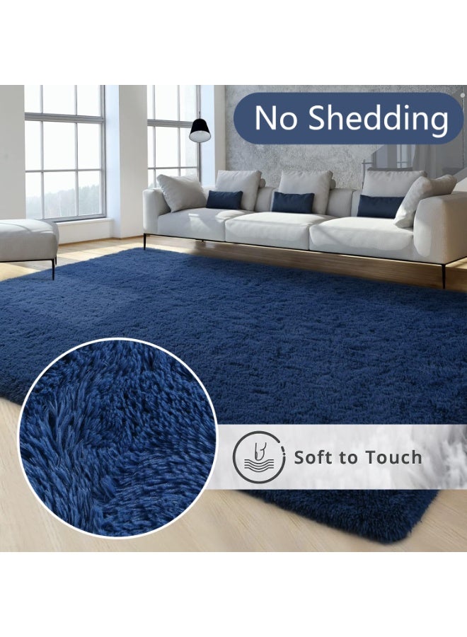 LIODUX Ultra Soft Modern Area Rugs, Indoor Fluffy Living Room Carpets, Non-Slip Bedroom Home Decor Rug, Washable Furry Throw Rugs for Kids Room Decoration (Navy Blue, 160x230CM) - Image 5