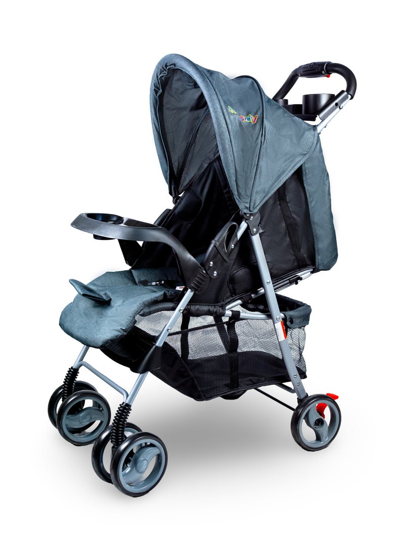 مولودي عربة أطفال خفيفة الوزن مع حامل قهوة للوالدين، سلة تخزين، ومقعد أمامي للرضع من 0 إلى 3 سنوات-أسود داكن - Image 1