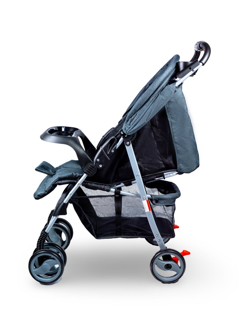 مولودي عربة أطفال خفيفة الوزن مع حامل قهوة للوالدين، سلة تخزين، ومقعد أمامي للرضع من 0 إلى 3 سنوات-أسود داكن - Image 3