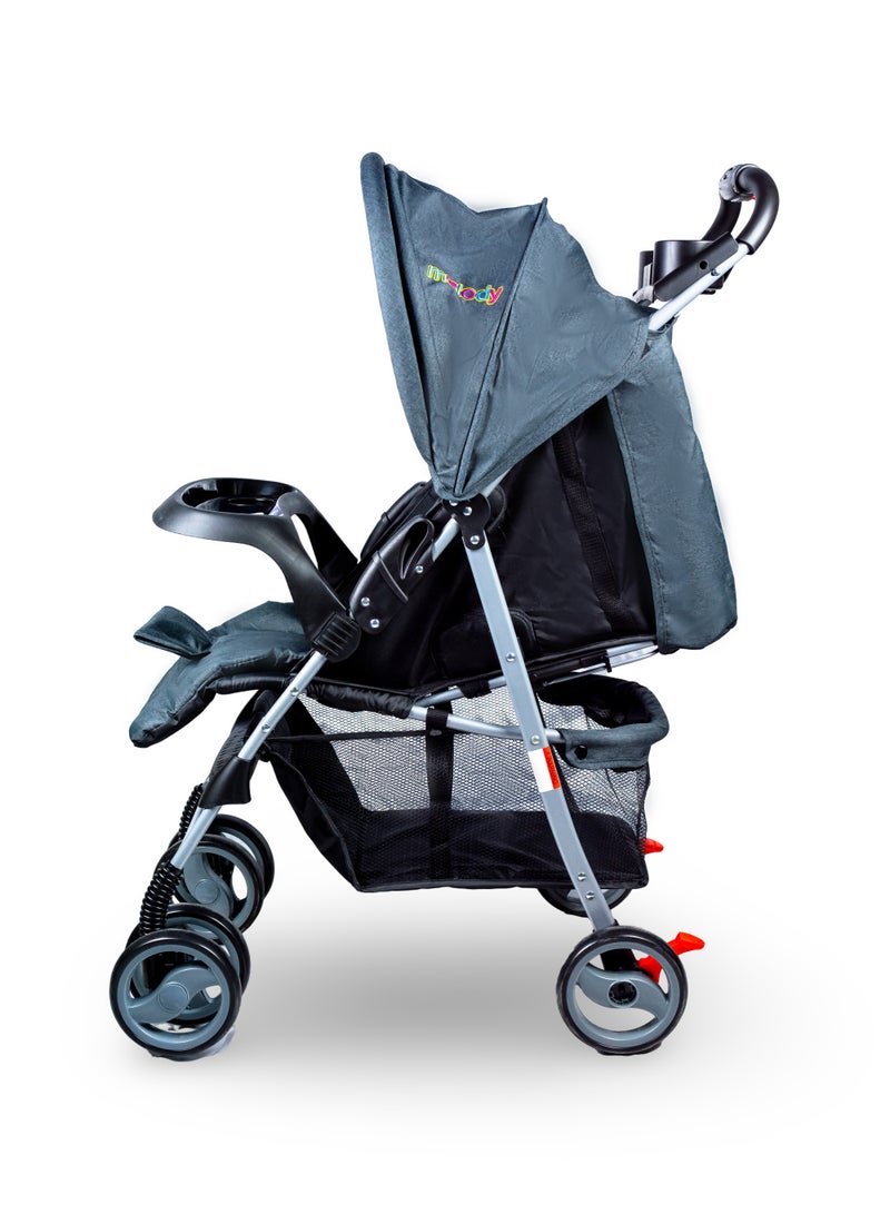 مولودي عربة أطفال خفيفة الوزن مع حامل قهوة للوالدين، سلة تخزين، ومقعد أمامي للرضع من 0 إلى 3 سنوات-أسود داكن - Image 2