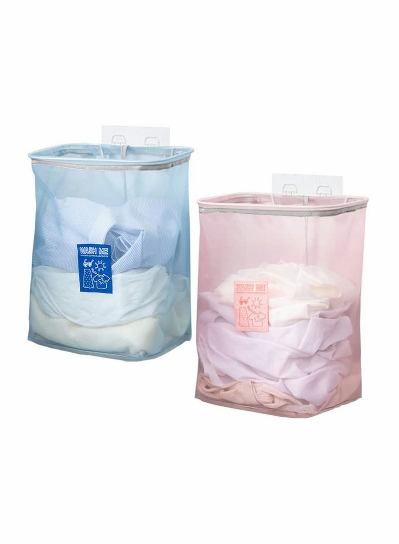Space Saving Mesh Hanging Laundry Hamper Bag 2 Pack Wide Open Top for Easy Access Machine Washable Perfect for Bathroom Wall Closet Storage - Image 1