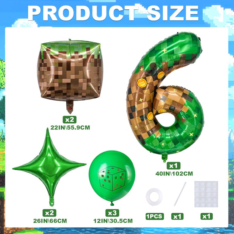 Zailo 40 Inch Giant Green Brown Pixel Gold Coin Miner Theme Number Foil Balloon, Mining Green Birthday Party Decoration Set 0-9 Optional for Kids Anniversary Balloon Party Supplies Game Theme (6) - Image 2
