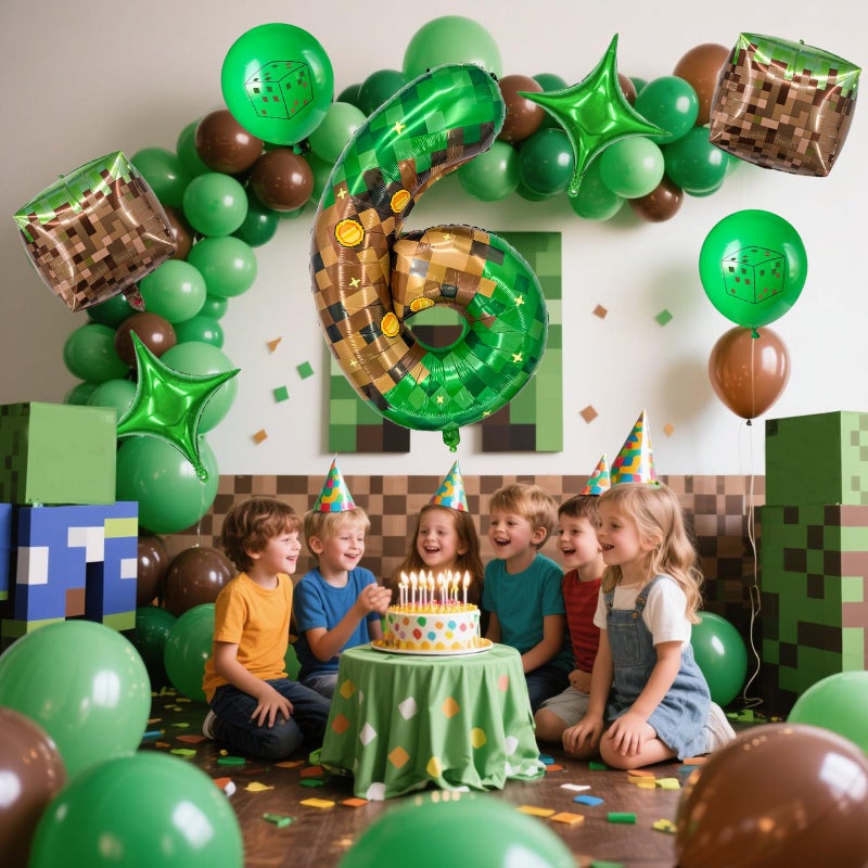 Zailo 40 Inch Giant Green Brown Pixel Gold Coin Miner Theme Number Foil Balloon, Mining Green Birthday Party Decoration Set 0-9 Optional for Kids Anniversary Balloon Party Supplies Game Theme (6) - Image 4