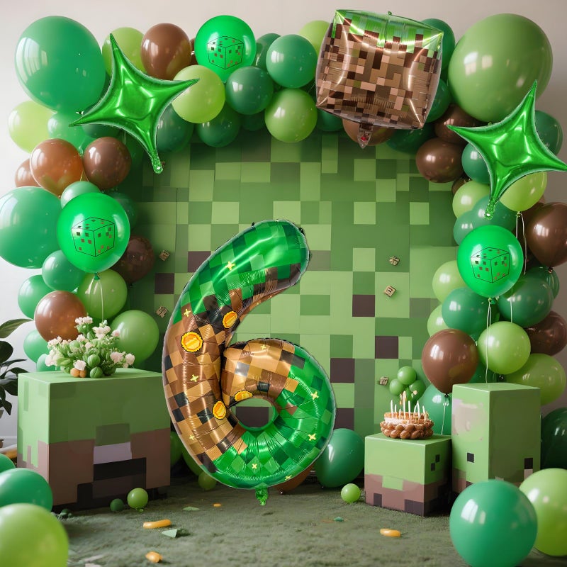 Zailo 40 Inch Giant Green Brown Pixel Gold Coin Miner Theme Number Foil Balloon, Mining Green Birthday Party Decoration Set 0-9 Optional for Kids Anniversary Balloon Party Supplies Game Theme (6) - Image 3