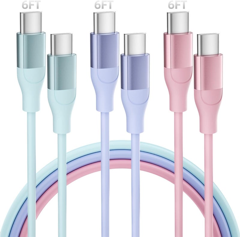 Bkayp USB C Cable, 3 Pack 6 FT USB C Charger Cable 60W Type C to USB C Cable Fast Charging Cord for iPhone 15 Pro Plus iPad MacBook Samsung Switch LG and More - Image 1
