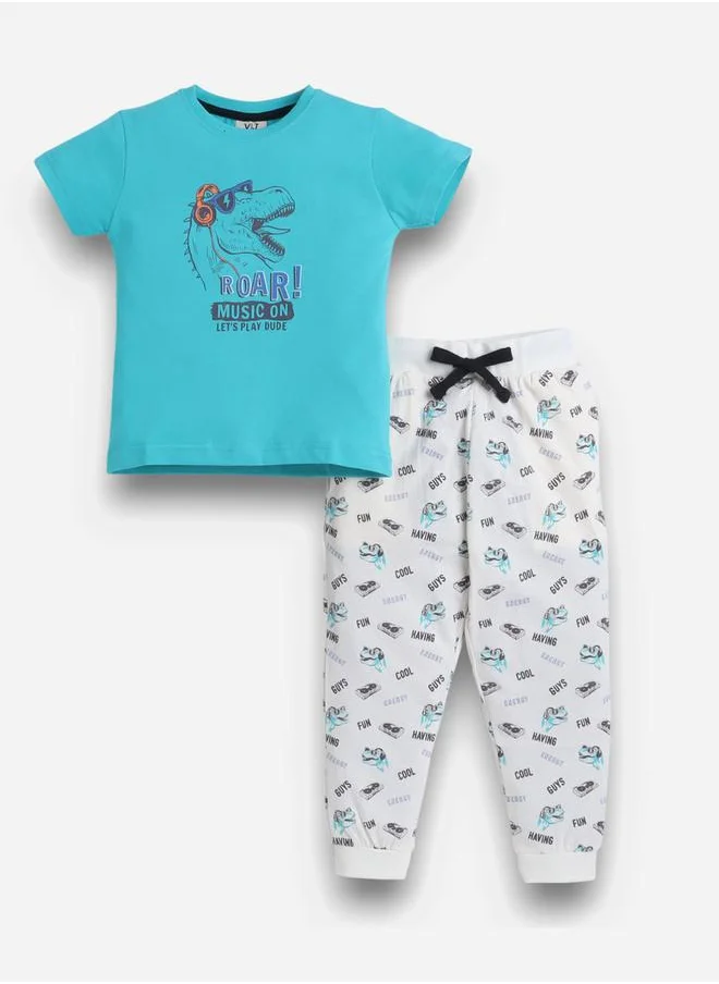 victor and jane Graphic Print T-Shirt and All-Over Printed Pyjama Set