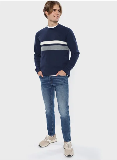 American Eagle Striped Crew Neck T- Shirt