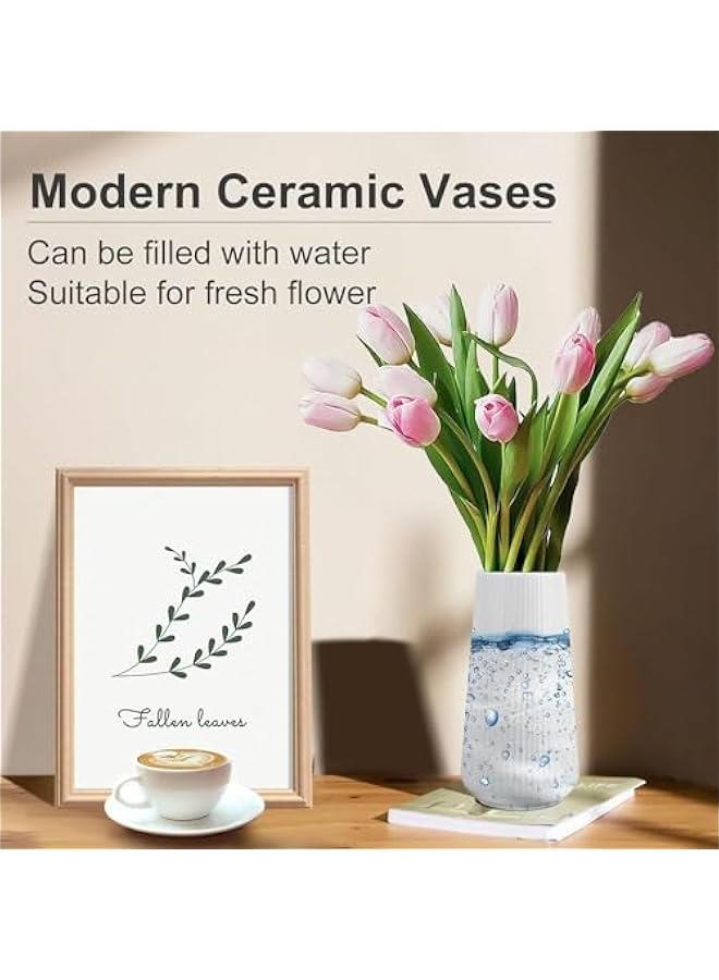 HOOKOR White Ceramic Vase,  Flower Vase Ceramic Vase for Flowers, Decorative White Vase for Pampas Grass, Small Vase for Home Living Room Dining Table Farmhouse Office Decor - Image 3
