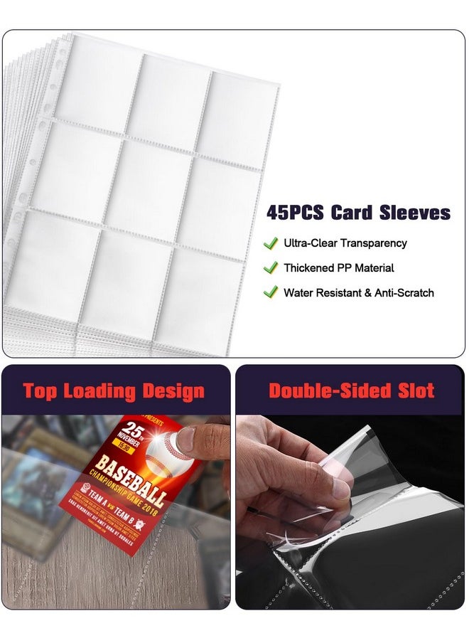 ليكتين حافظة بطاقات Ll Card Binder 9 Pocket - حامل بطاقات البيسبول Lictin، حافظة بطاقات التداول ذات 3 حلقات، مجموعة حافظات بطاقات رياضية، ألبومات بطاقات التداول تتسع لـ 810 بطاقة مع 45 غلافًا قابلًا للإزالة  - Image 4