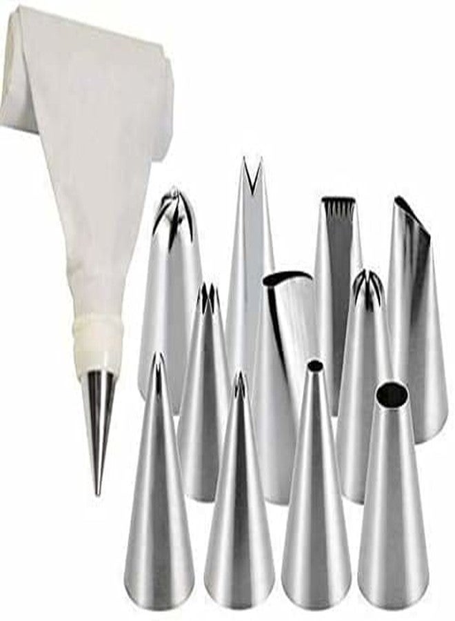 Kitchwish Kichwish Stainless Steel Piping Nozzle Set for Cake Decoration - 12 Pcs Professional Icing Tips with Reusable Silicone Piping Bag and Coupler for Cupcakes, Pastries, and Baking (Silver) - Image 3
