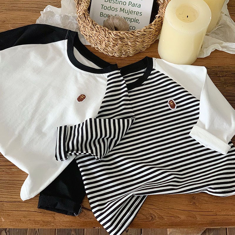 Pure Cotton Long-Sleeve T-Shirt For Boys And Girls, 2026 Color-Blocked Striped Casual Versatile Children'S Base Shirt For - Image 3