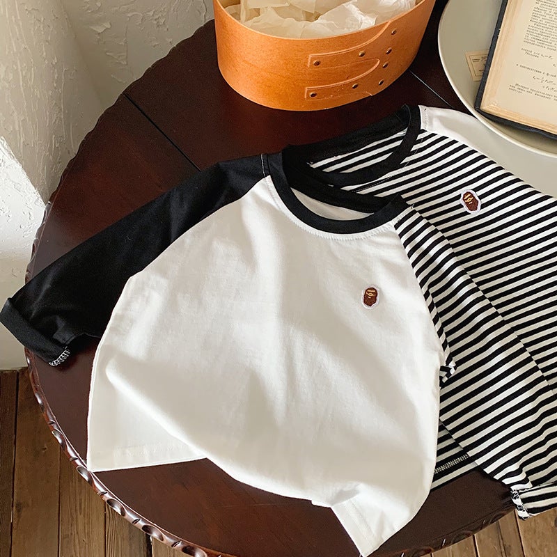 Pure Cotton Long-Sleeve T-Shirt For Boys And Girls, 2026 Color-Blocked Striped Casual Versatile Children'S Base Shirt For - Image 1