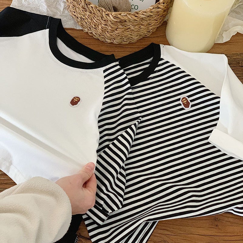 Pure Cotton Long-Sleeve T-Shirt For Boys And Girls, 2026 Color-Blocked Striped Casual Versatile Children'S Base Shirt For - Image 4