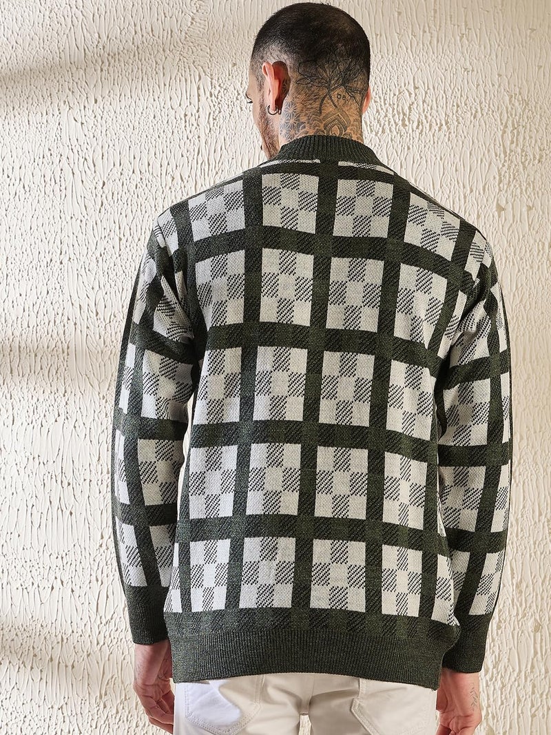 Pivl Men's Winter Half Button Open Sweater_Olive_XXL - Image 3