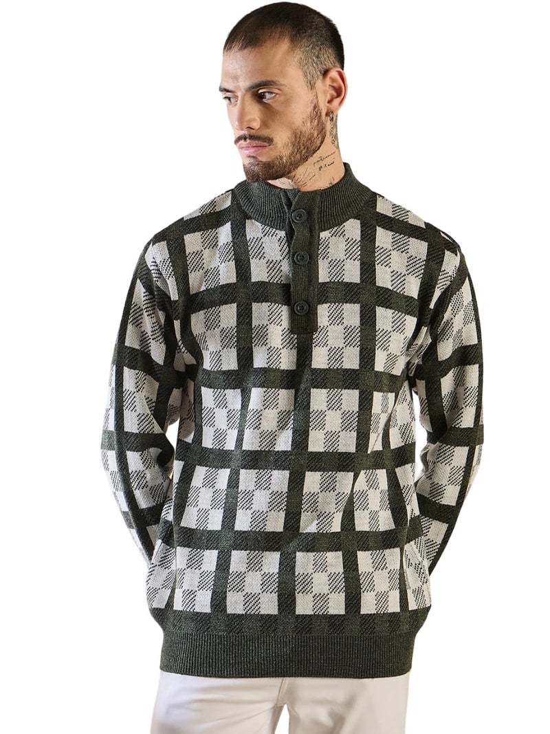 Pivl Men's Winter Half Button Open Sweater_Olive_XXL - Image 1