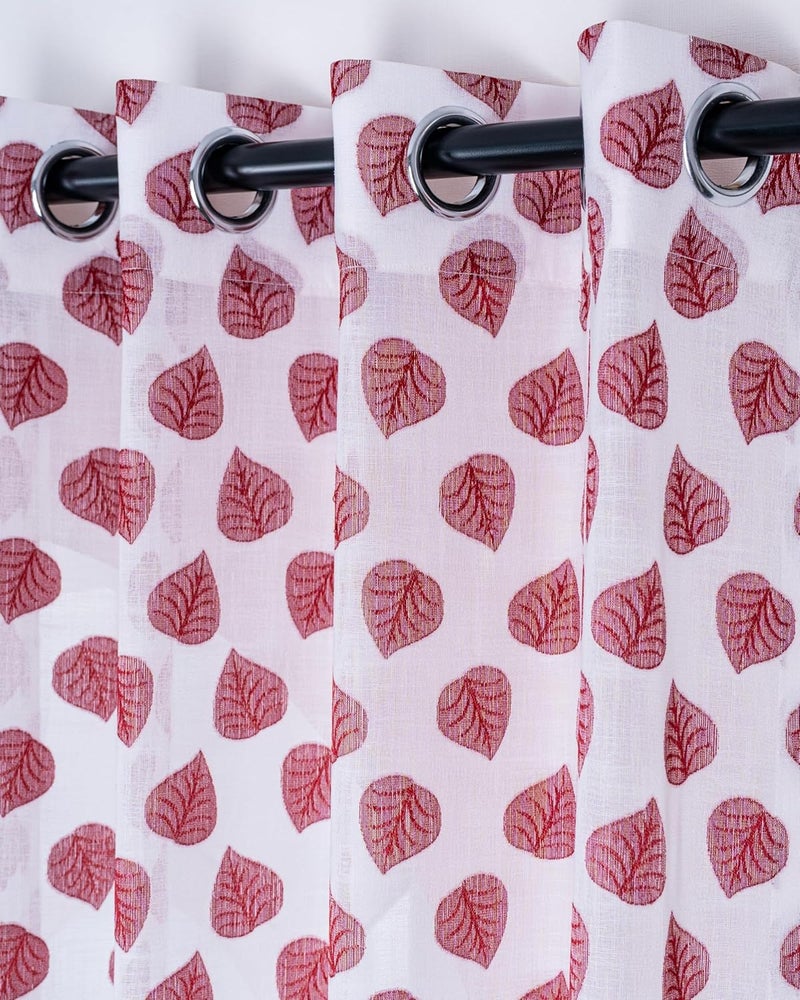 Parda Online Premium Linen Embroidered Curtain with Red Leaf Design - 7ft (Pack of 2) - Image 1