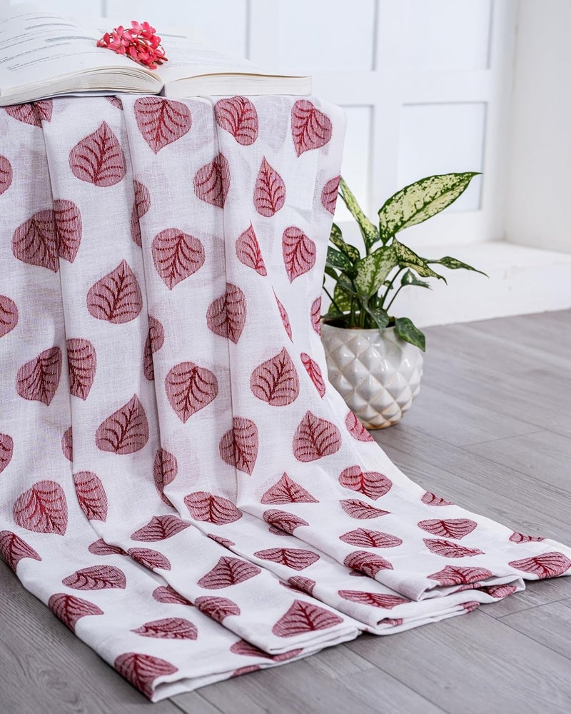 Parda Online Premium Linen Embroidered Curtain with Red Leaf Design - 7ft (Pack of 2) - Image 5
