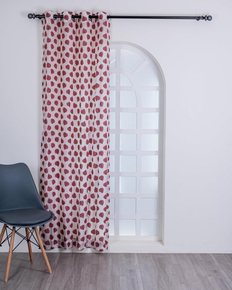Parda Online Premium Linen Embroidered Curtain with Red Leaf Design - 7ft (Pack of 2) - Image 3