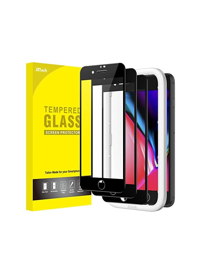 جي تيك واقي شاشة بتغطية كاملة من JETech لهاتف iPhone SE 3 (2022)/SE 2 (2020)/8/7 4.7 بوصة، طبقة من الزجاج المقوى بحافة سوداء مع أداة تثبيت سهلة، صديق للحافظة، شفاف عالي الدقة، 3 عبوات (أسود) - Image 1