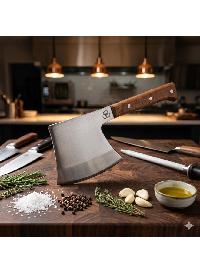 Heavy-Duty Stainless Steel Meat Cleaver with Non-Slip Beechwood Handle for Butchery and Kitchen Use - Image 3
