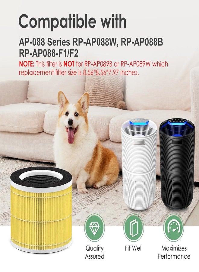 HSIAMEN RP-AP088-F1 Compatible with RENPHO Air Purifier Replacement Filter RP-AP088W RP-AP088 RP-AP088B, 5-Stage H13 True HEPA Filters w/Activated Carbon Filtration for Pet Allergy, Yellow 1-Pack - Image 2