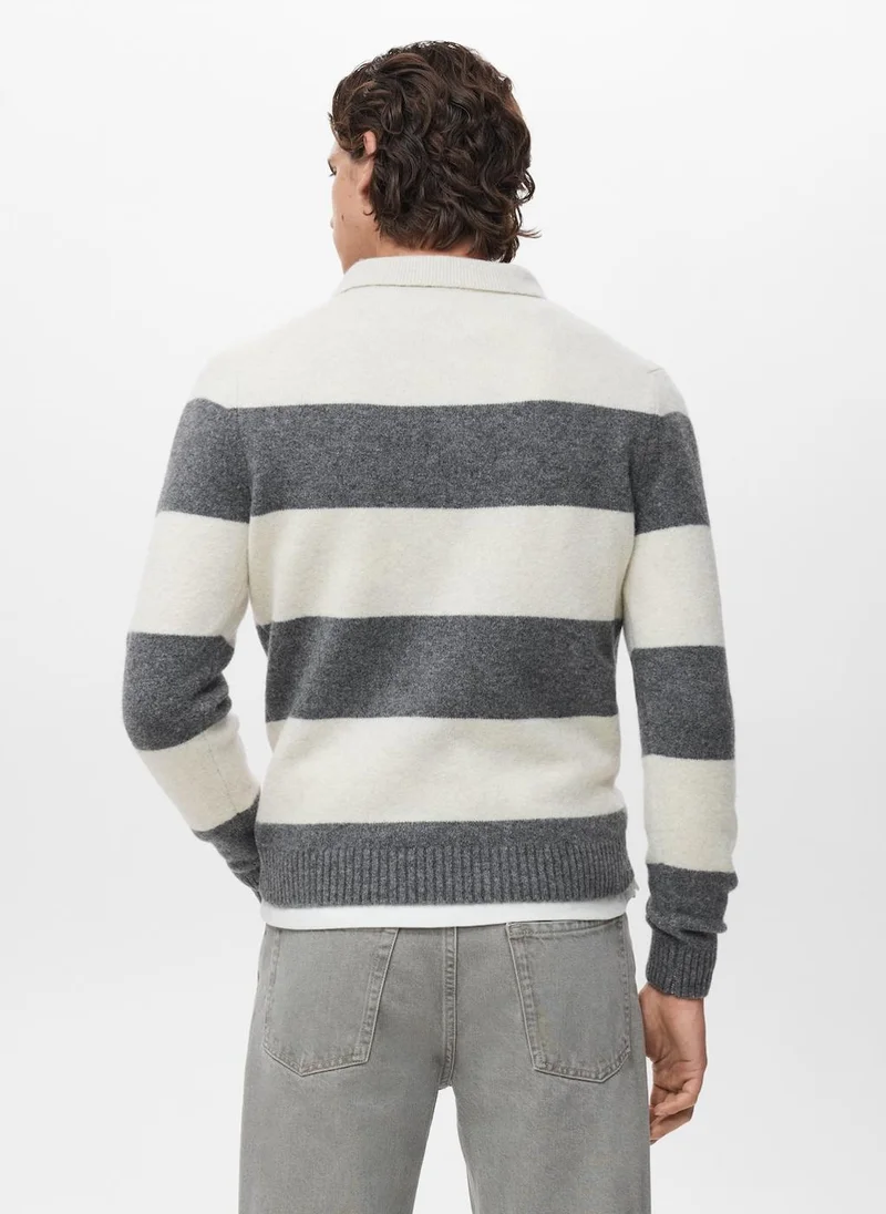 Mango Man Knitted wool blend polo sweater