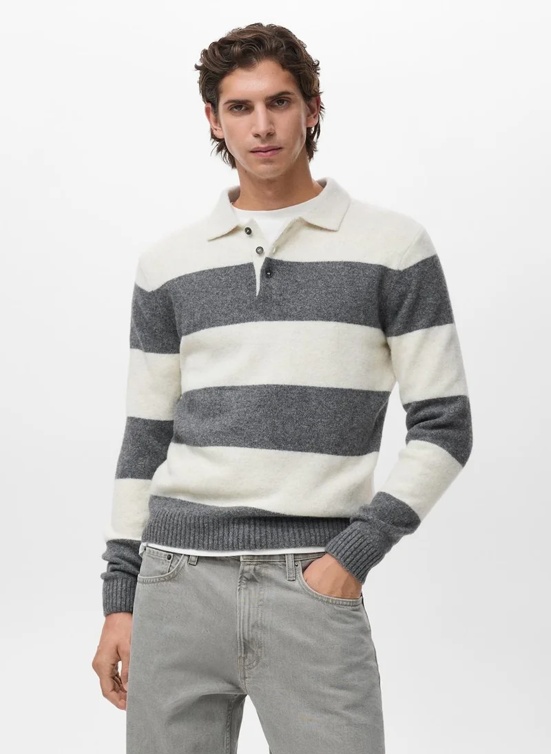Mango Man Knitted wool blend polo sweater