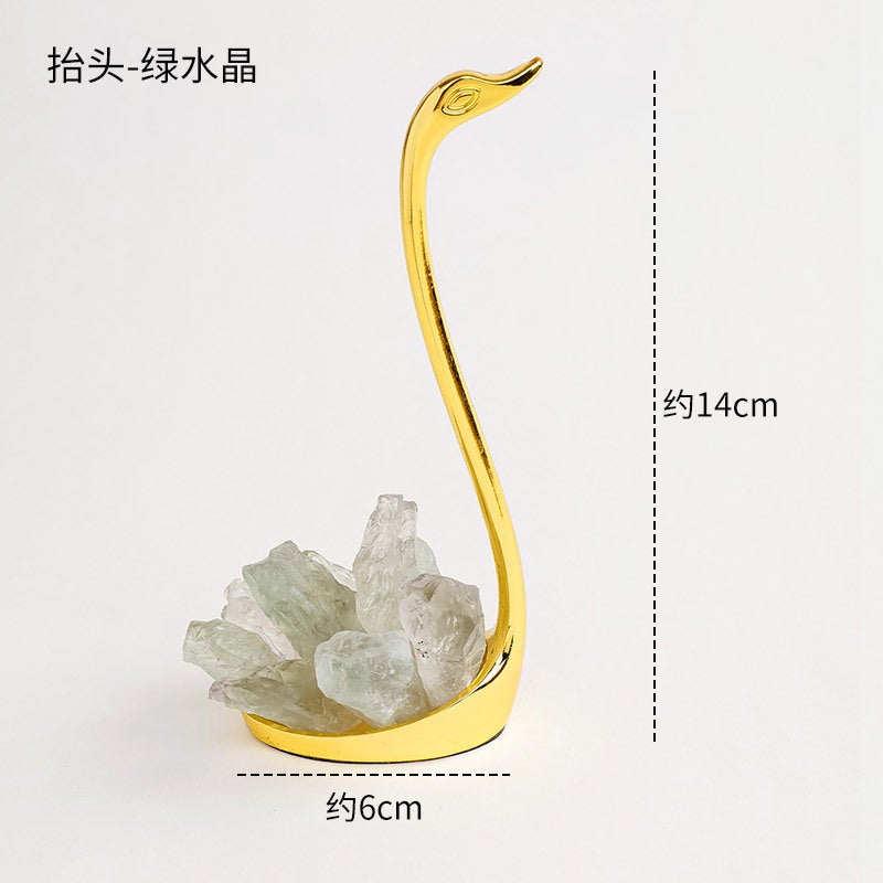Runyangshi Natural Crystal Swan Ornament with Electroplated Black Tourmaline, Blue Feathers, and Purple-Yellow Quartz - Perfect Wedding Gift - Image 1