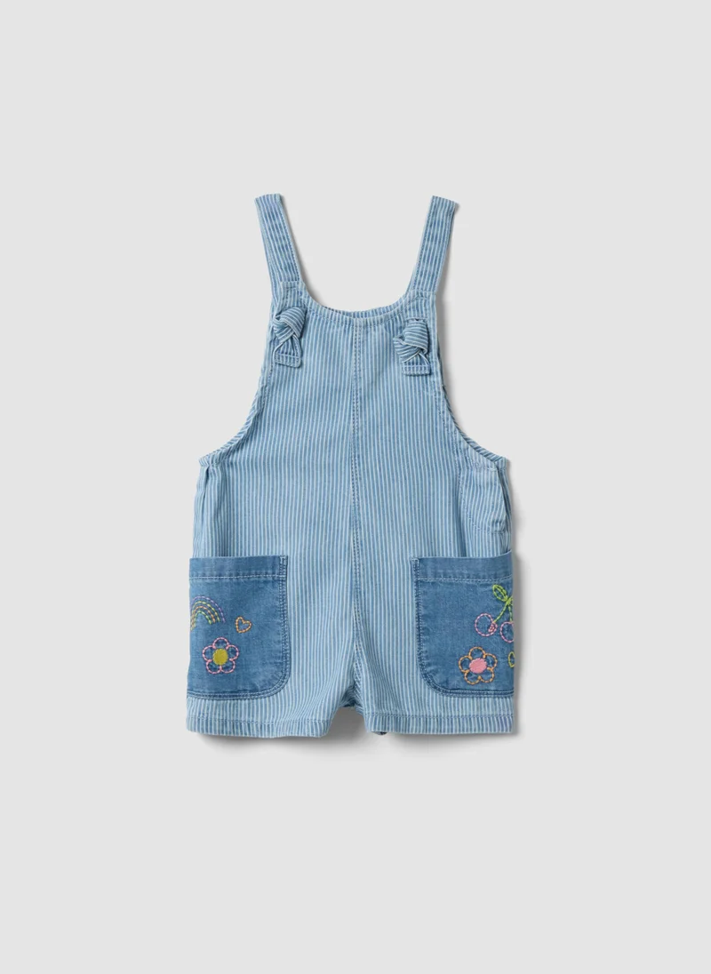 او في اس OVS Girlsâ€™ Cotton-Lyocell Denim Dungarees With Embroidered Details