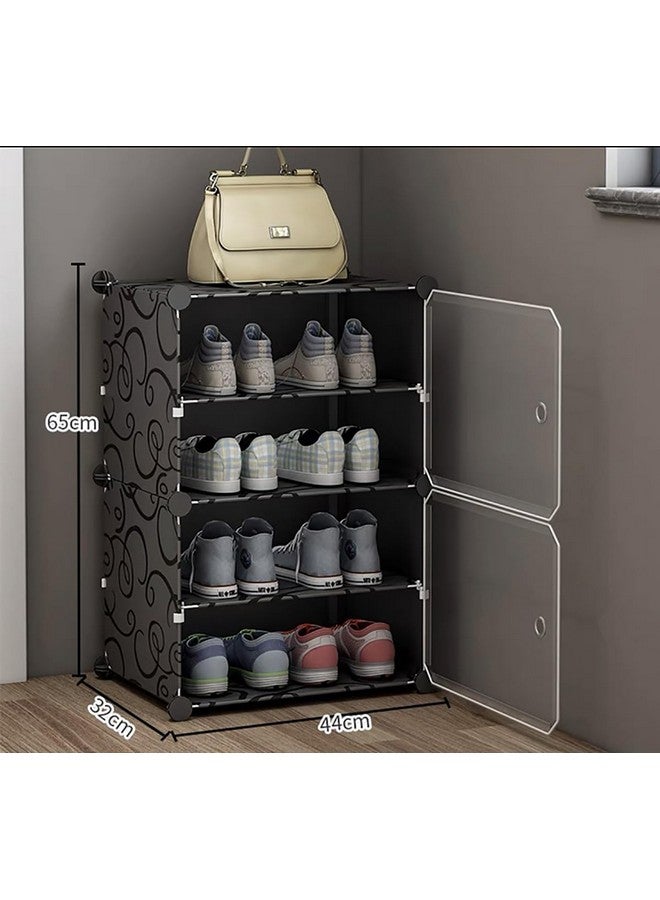 Oumffy Portable Shoe Rack for Home Plastic Shelves Household, DIY Shoe Rack with Door for Heels/Shoes for Entryway,Hallway,Bedroom (Black, 4-SHELF-2-DOOR) - Image 2