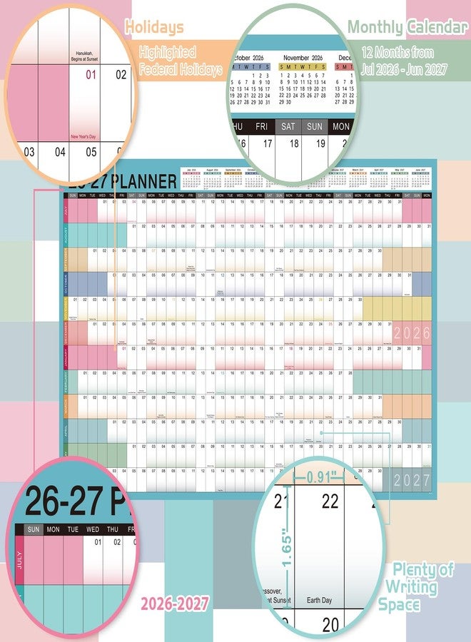 مايبوك تقويم حائط سنوي 2026-2027 - تقويم 2026-2027، تقويم حائط سنوي، يوليو 2026 - يونيو 2027، 23.1 بوصة × 34.6 بوصة (مفتوح)، تقويم حائط 12 شهرًا، تواريخ جوليان، ورق سميك، ملصقات دائرية - Image 3